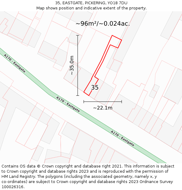 35, EASTGATE, PICKERING, YO18 7DU: Plot and title map