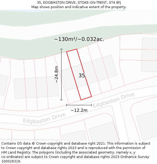 35, EDGBASTON DRIVE, STOKE-ON-TRENT, ST4 8FJ: Plot and title map