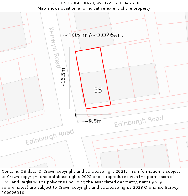 35, EDINBURGH ROAD, WALLASEY, CH45 4LR: Plot and title map