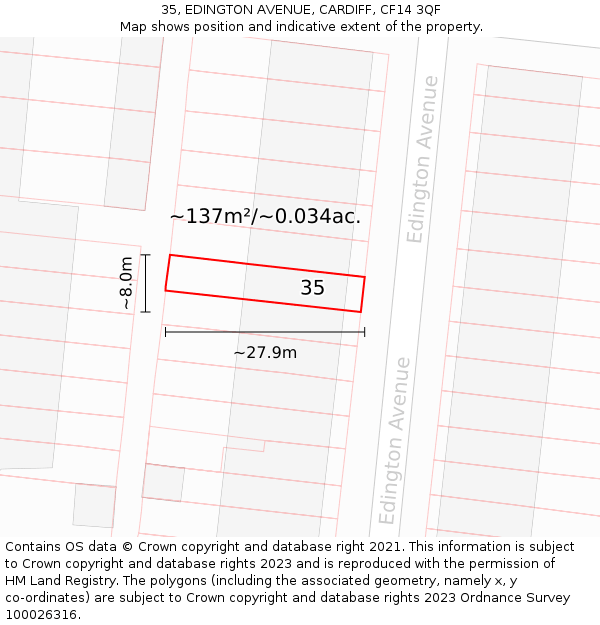 35, EDINGTON AVENUE, CARDIFF, CF14 3QF: Plot and title map