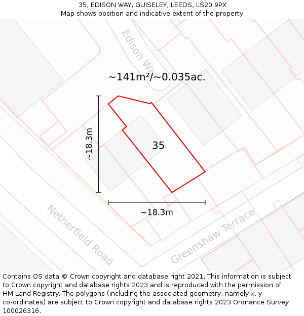 35, EDISON WAY, GUISELEY, LEEDS, LS20 9PX: Plot and title map