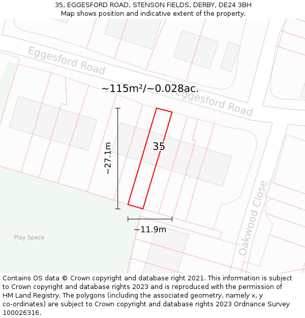 35, EGGESFORD ROAD, STENSON FIELDS, DERBY, DE24 3BH: Plot and title map