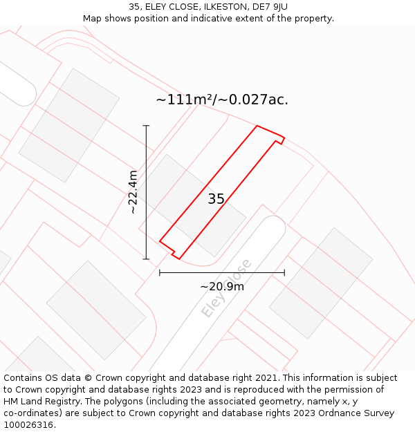 35, ELEY CLOSE, ILKESTON, DE7 9JU: Plot and title map