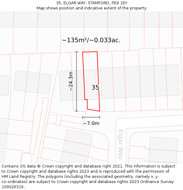 35, ELGAR WAY, STAMFORD, PE9 1EY: Plot and title map