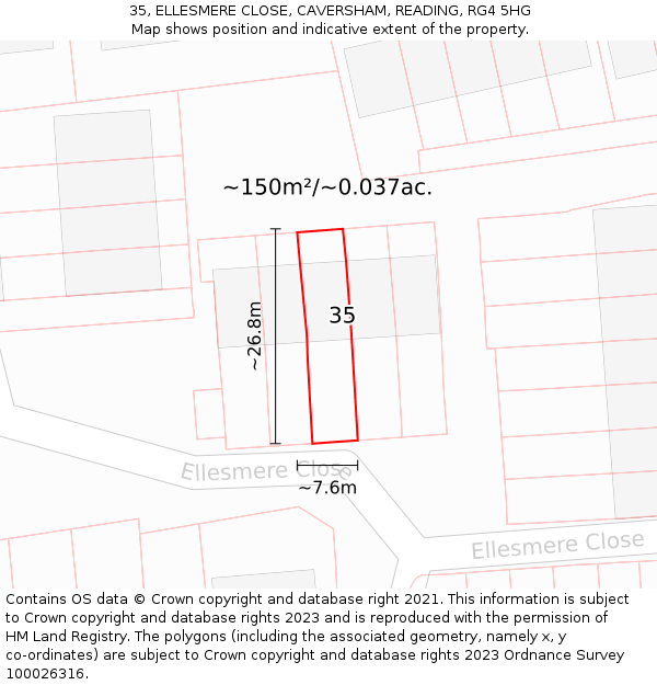 35, ELLESMERE CLOSE, CAVERSHAM, READING, RG4 5HG: Plot and title map