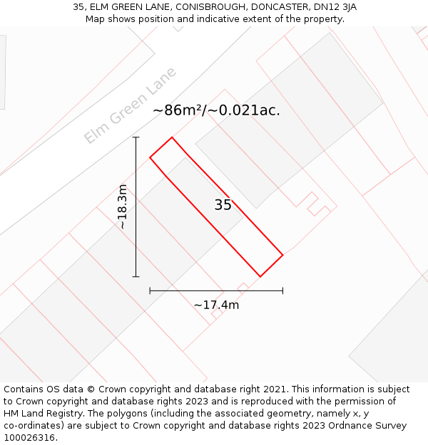 35, ELM GREEN LANE, CONISBROUGH, DONCASTER, DN12 3JA: Plot and title map