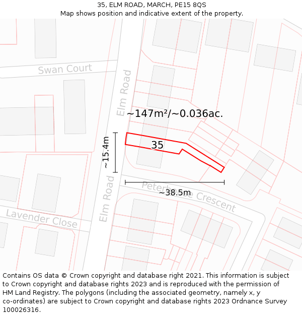35, ELM ROAD, MARCH, PE15 8QS: Plot and title map
