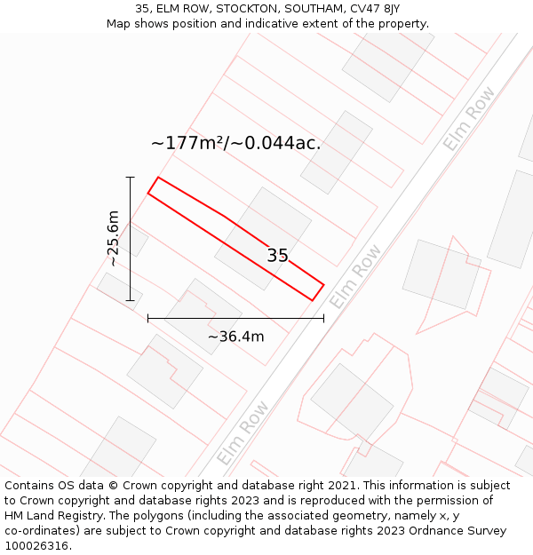35, ELM ROW, STOCKTON, SOUTHAM, CV47 8JY: Plot and title map