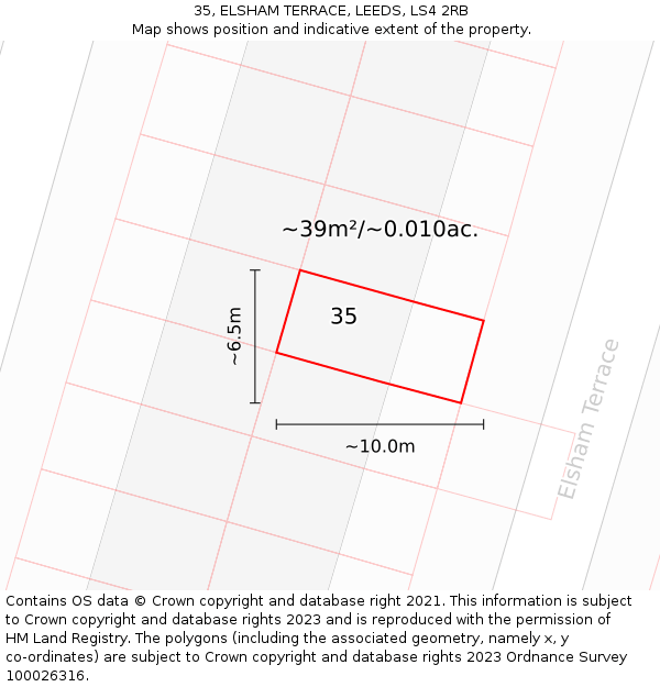 35, ELSHAM TERRACE, LEEDS, LS4 2RB: Plot and title map
