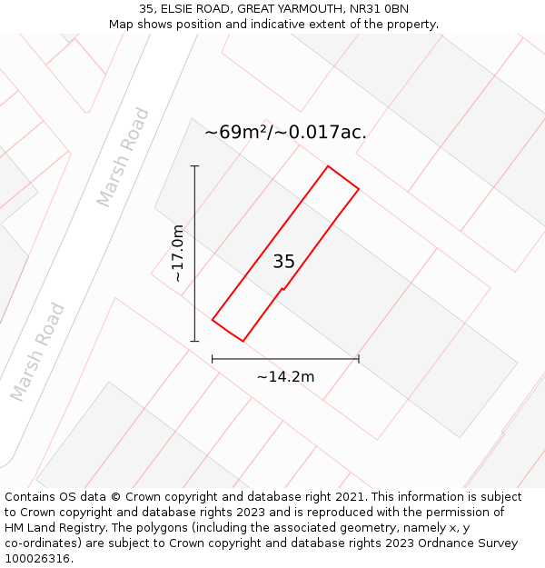 35, ELSIE ROAD, GREAT YARMOUTH, NR31 0BN: Plot and title map