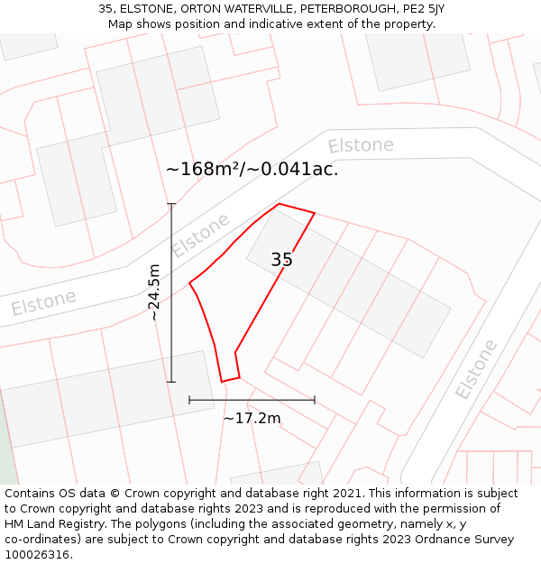 35, ELSTONE, ORTON WATERVILLE, PETERBOROUGH, PE2 5JY: Plot and title map