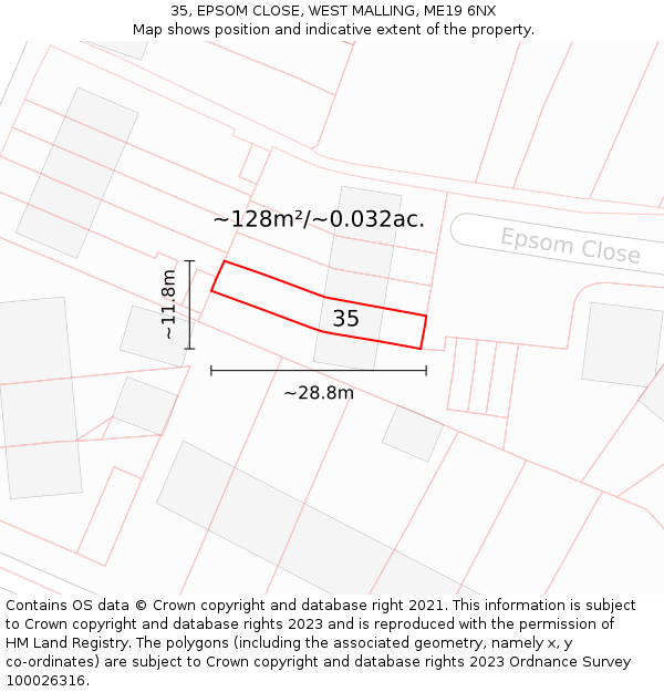 35, EPSOM CLOSE, WEST MALLING, ME19 6NX: Plot and title map