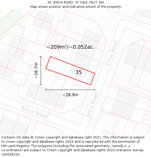 35, ERICA ROAD, ST IVES, PE27 3AF: Plot and title map