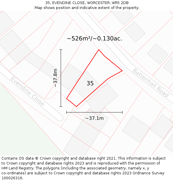 35, EVENDINE CLOSE, WORCESTER, WR5 2DB: Plot and title map