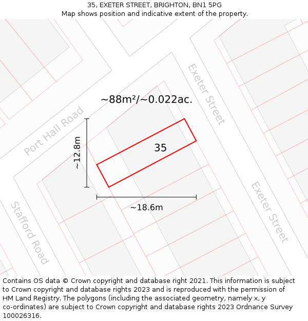 35, EXETER STREET, BRIGHTON, BN1 5PG: Plot and title map