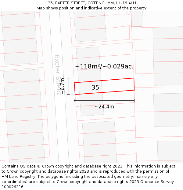 35, EXETER STREET, COTTINGHAM, HU16 4LU: Plot and title map