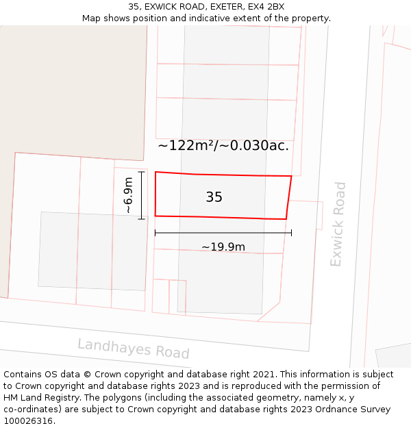 35, EXWICK ROAD, EXETER, EX4 2BX: Plot and title map