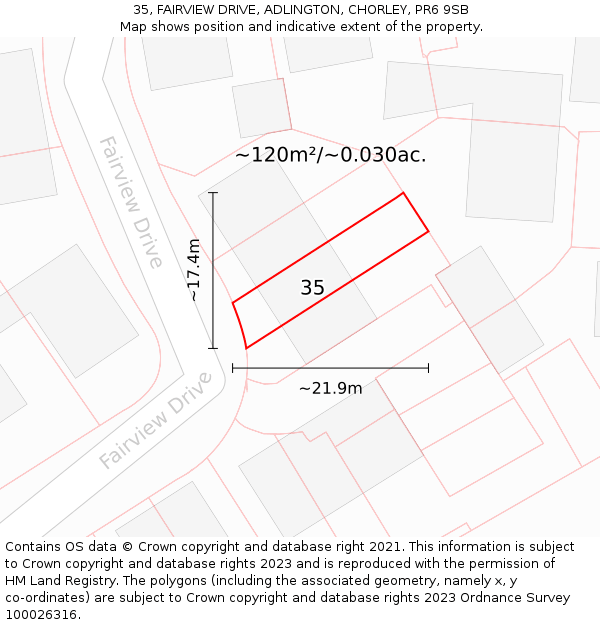 35, FAIRVIEW DRIVE, ADLINGTON, CHORLEY, PR6 9SB: Plot and title map