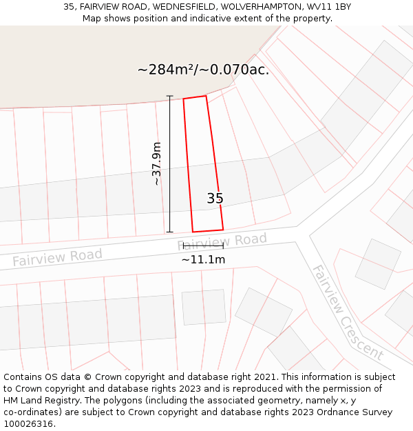 35, FAIRVIEW ROAD, WEDNESFIELD, WOLVERHAMPTON, WV11 1BY: Plot and title map