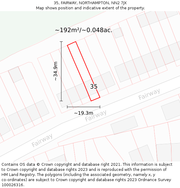 35, FAIRWAY, NORTHAMPTON, NN2 7JX: Plot and title map