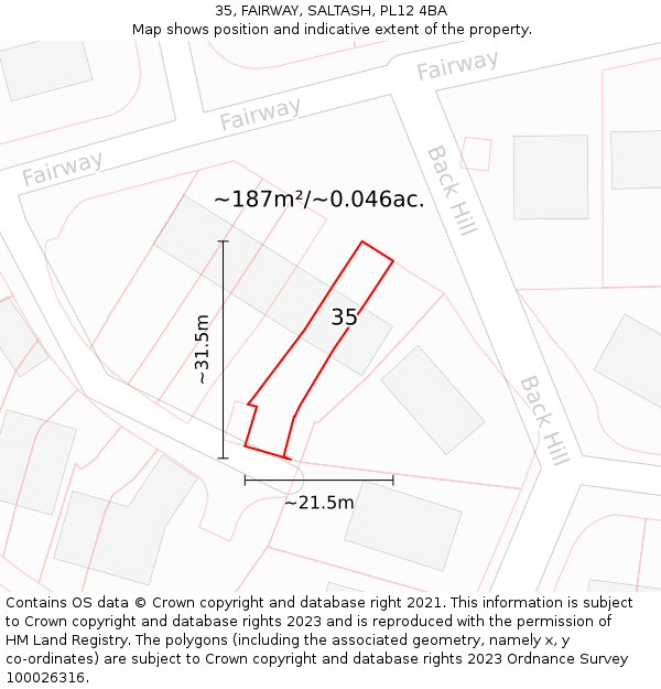 35, FAIRWAY, SALTASH, PL12 4BA: Plot and title map