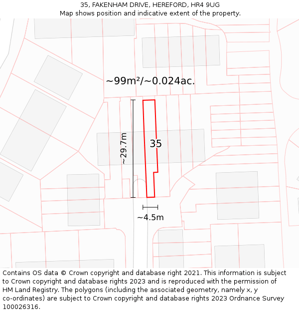 35, FAKENHAM DRIVE, HEREFORD, HR4 9UG: Plot and title map