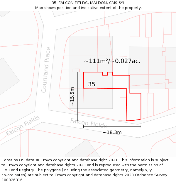 35, FALCON FIELDS, MALDON, CM9 6YL: Plot and title map
