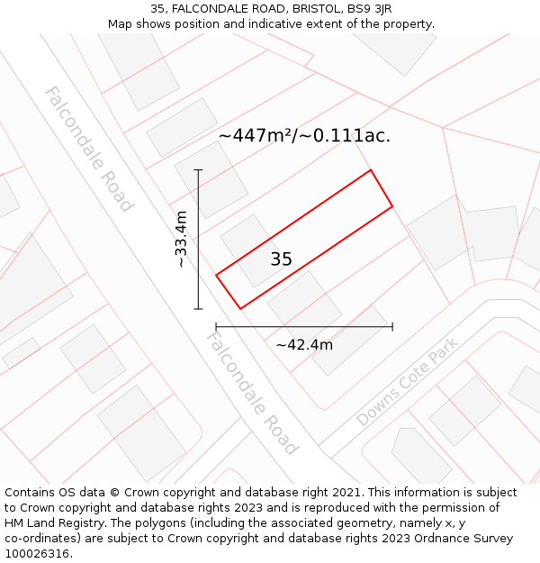 35, FALCONDALE ROAD, BRISTOL, BS9 3JR: Plot and title map