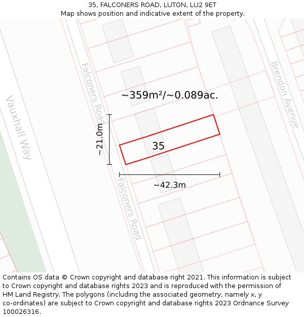 35, FALCONERS ROAD, LUTON, LU2 9ET: Plot and title map