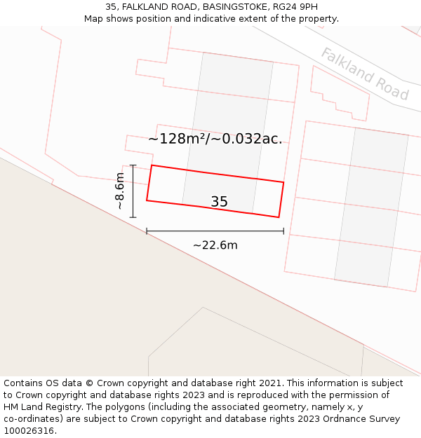 35, FALKLAND ROAD, BASINGSTOKE, RG24 9PH: Plot and title map