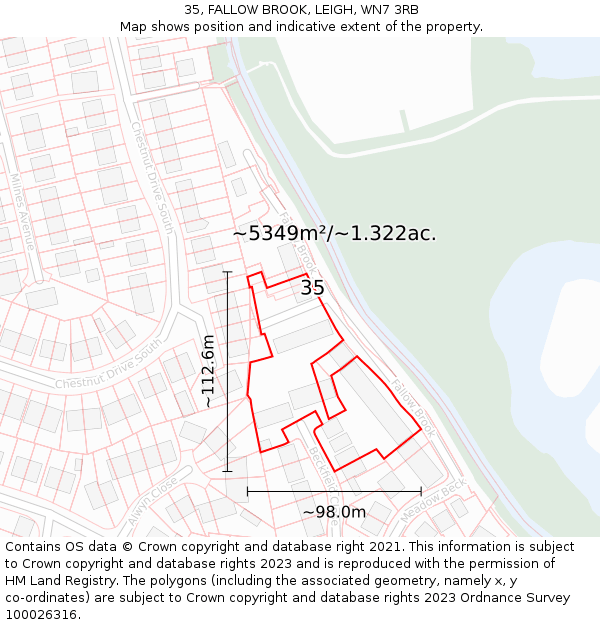 35, FALLOW BROOK, LEIGH, WN7 3RB: Plot and title map