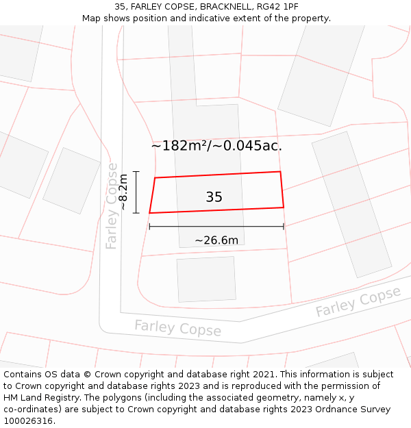 35, FARLEY COPSE, BRACKNELL, RG42 1PF: Plot and title map