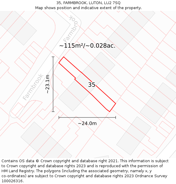 35, FARMBROOK, LUTON, LU2 7SQ: Plot and title map