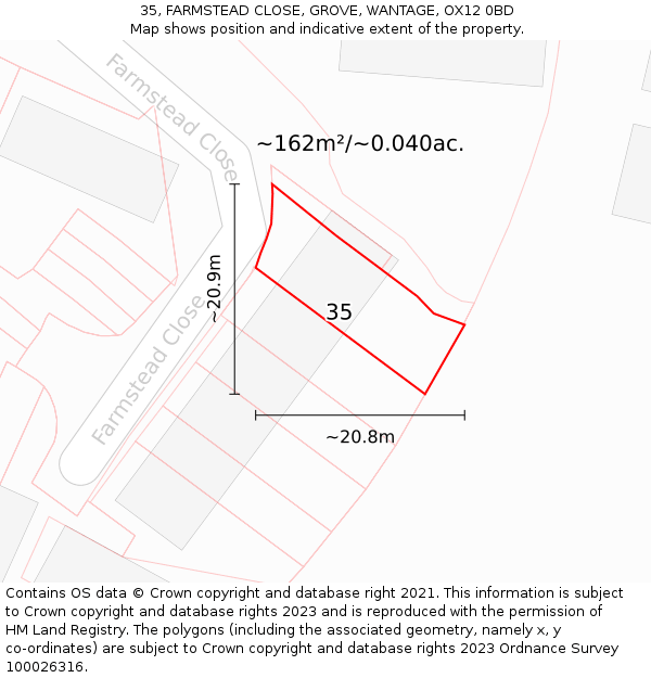 35, FARMSTEAD CLOSE, GROVE, WANTAGE, OX12 0BD: Plot and title map