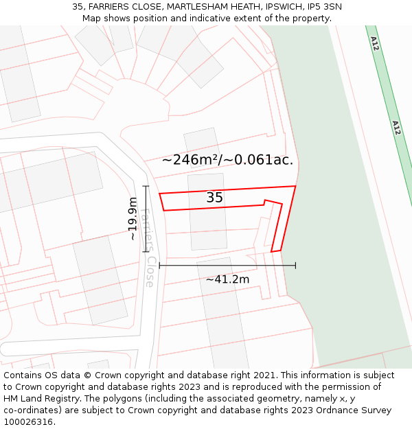 35, FARRIERS CLOSE, MARTLESHAM HEATH, IPSWICH, IP5 3SN: Plot and title map