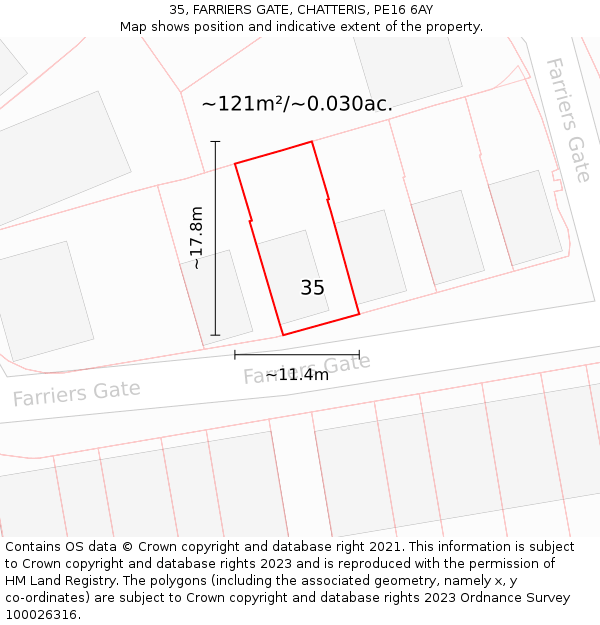 35, FARRIERS GATE, CHATTERIS, PE16 6AY: Plot and title map