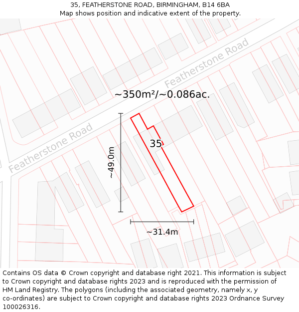 35, FEATHERSTONE ROAD, BIRMINGHAM, B14 6BA: Plot and title map