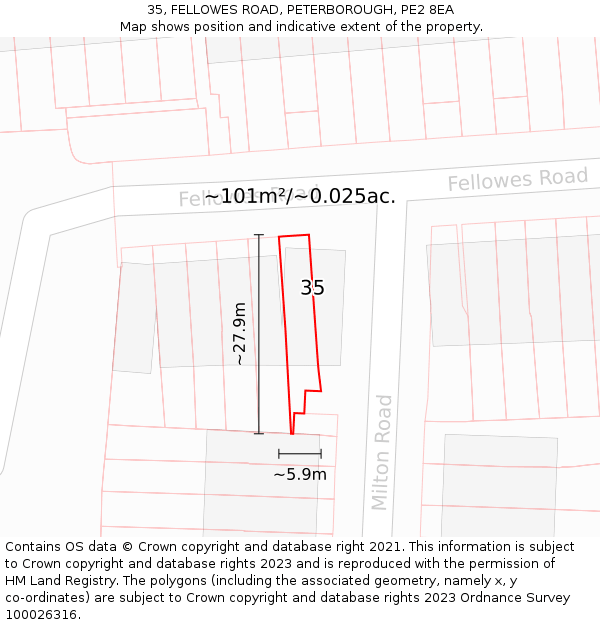35, FELLOWES ROAD, PETERBOROUGH, PE2 8EA: Plot and title map