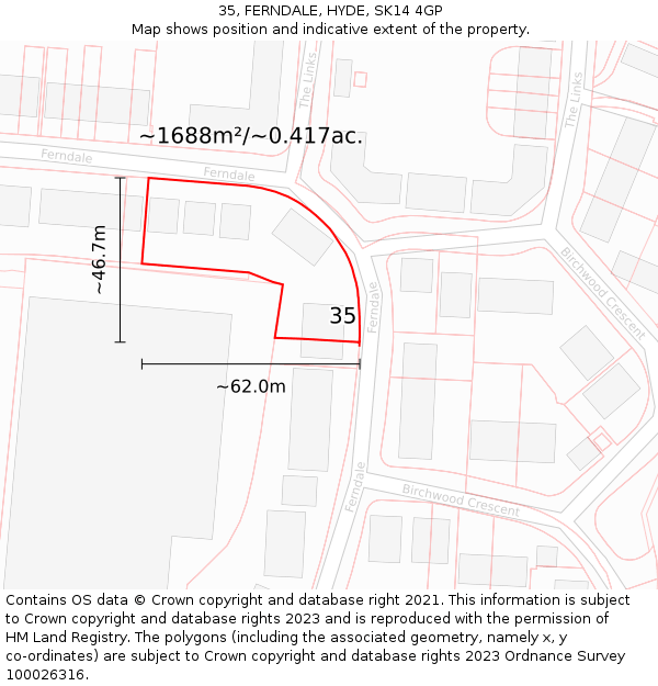 35, FERNDALE, HYDE, SK14 4GP: Plot and title map