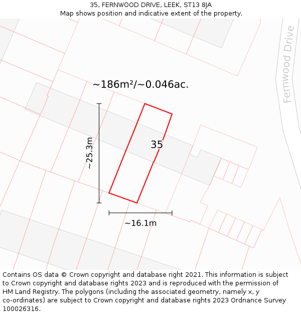35, FERNWOOD DRIVE, LEEK, ST13 8JA: Plot and title map