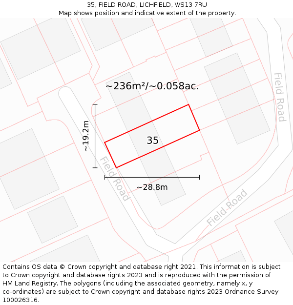 35, FIELD ROAD, LICHFIELD, WS13 7RU: Plot and title map