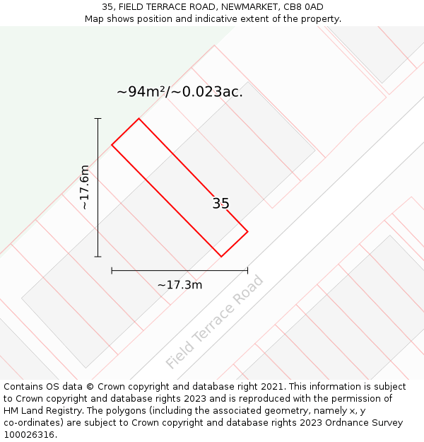 35, FIELD TERRACE ROAD, NEWMARKET, CB8 0AD: Plot and title map