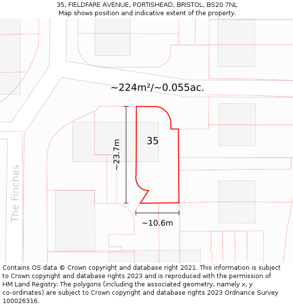 35, FIELDFARE AVENUE, PORTISHEAD, BRISTOL, BS20 7NL: Plot and title map