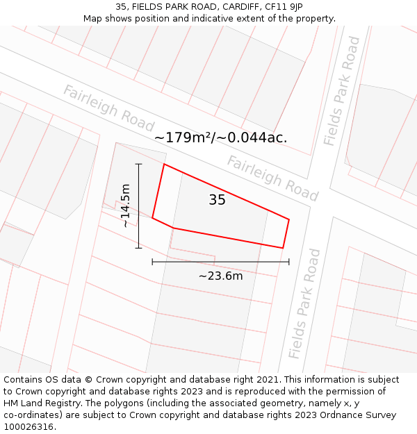 35, FIELDS PARK ROAD, CARDIFF, CF11 9JP: Plot and title map