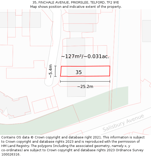 35, FINCHALE AVENUE, PRIORSLEE, TELFORD, TF2 9YE: Plot and title map