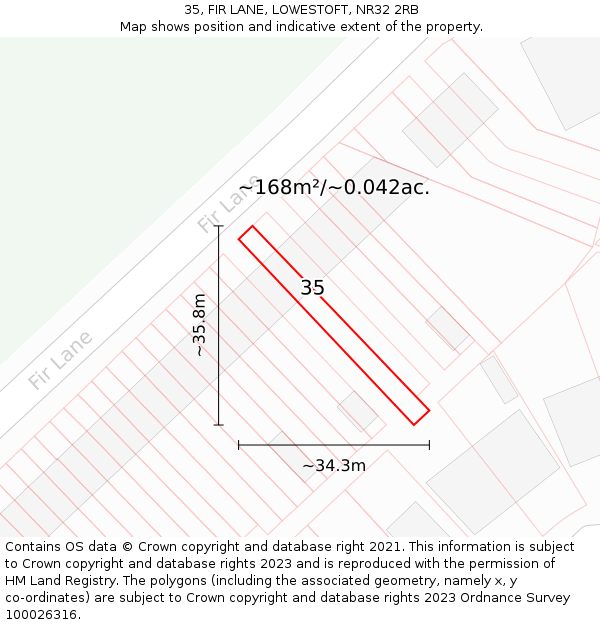 35, FIR LANE, LOWESTOFT, NR32 2RB: Plot and title map