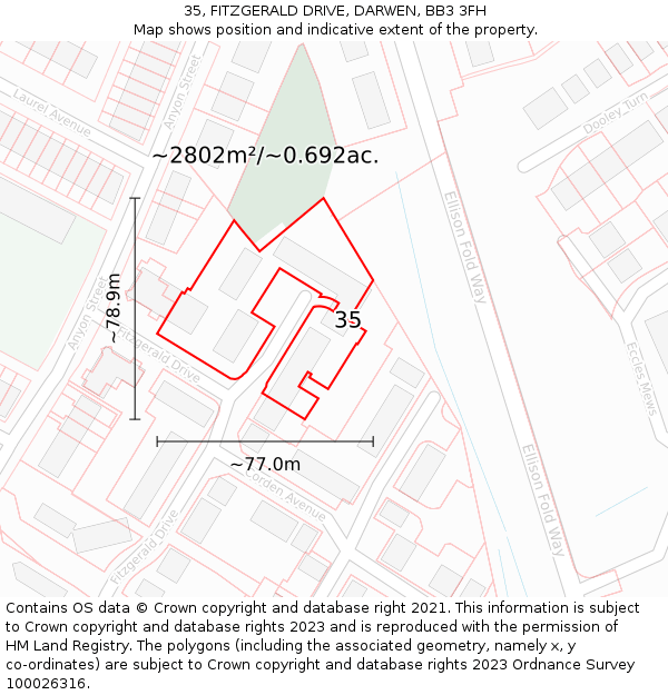 35, FITZGERALD DRIVE, DARWEN, BB3 3FH: Plot and title map