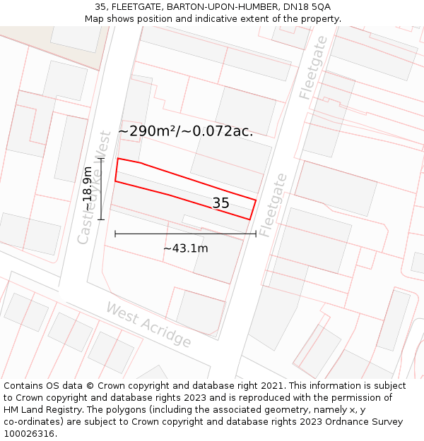 35, FLEETGATE, BARTON-UPON-HUMBER, DN18 5QA: Plot and title map