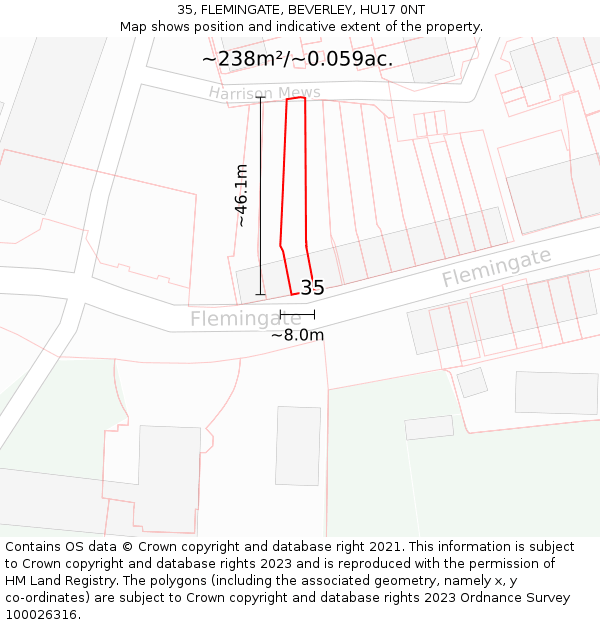 35, FLEMINGATE, BEVERLEY, HU17 0NT: Plot and title map