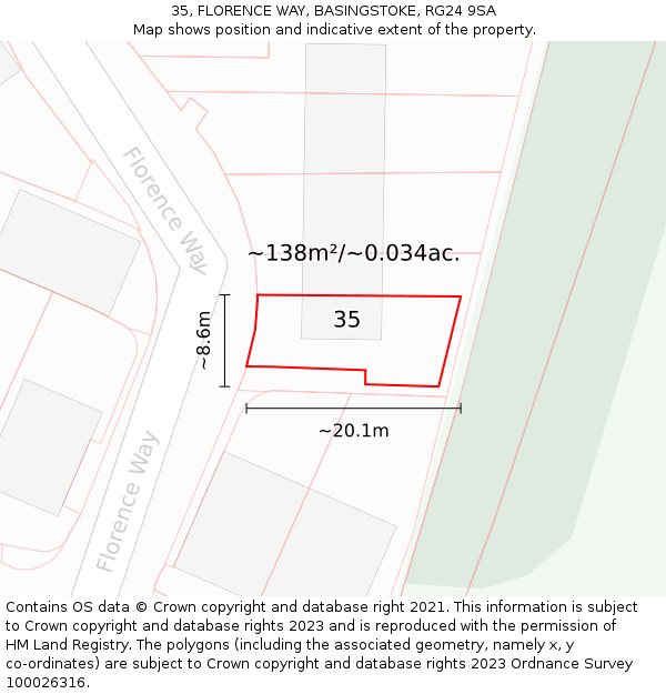 35, FLORENCE WAY, BASINGSTOKE, RG24 9SA: Plot and title map